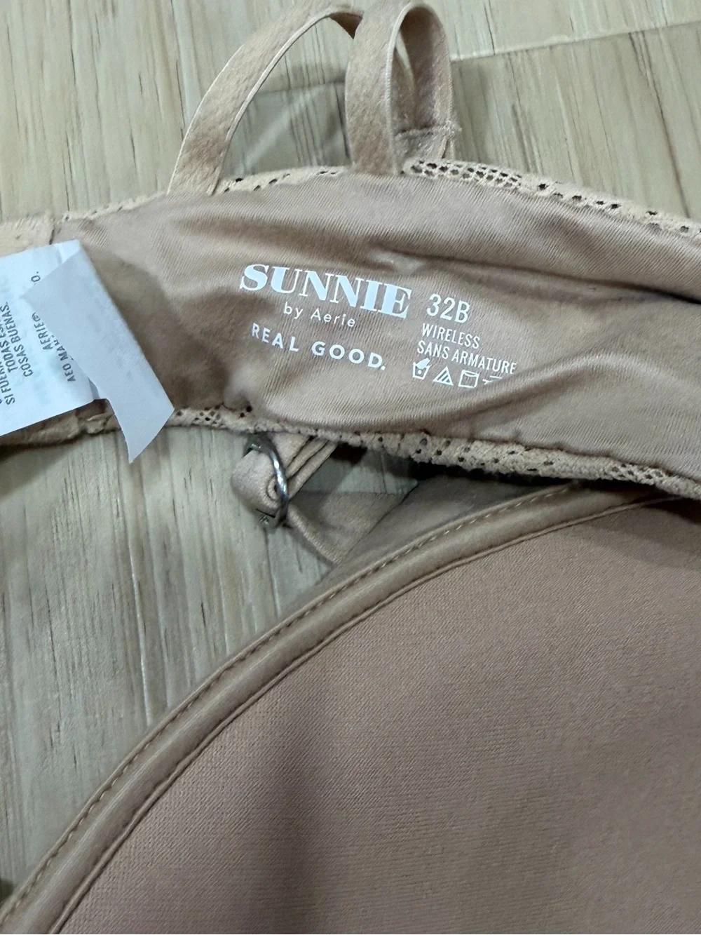 Aerie 32B Lace Light Nude Wireless Bra with Floral Overlay